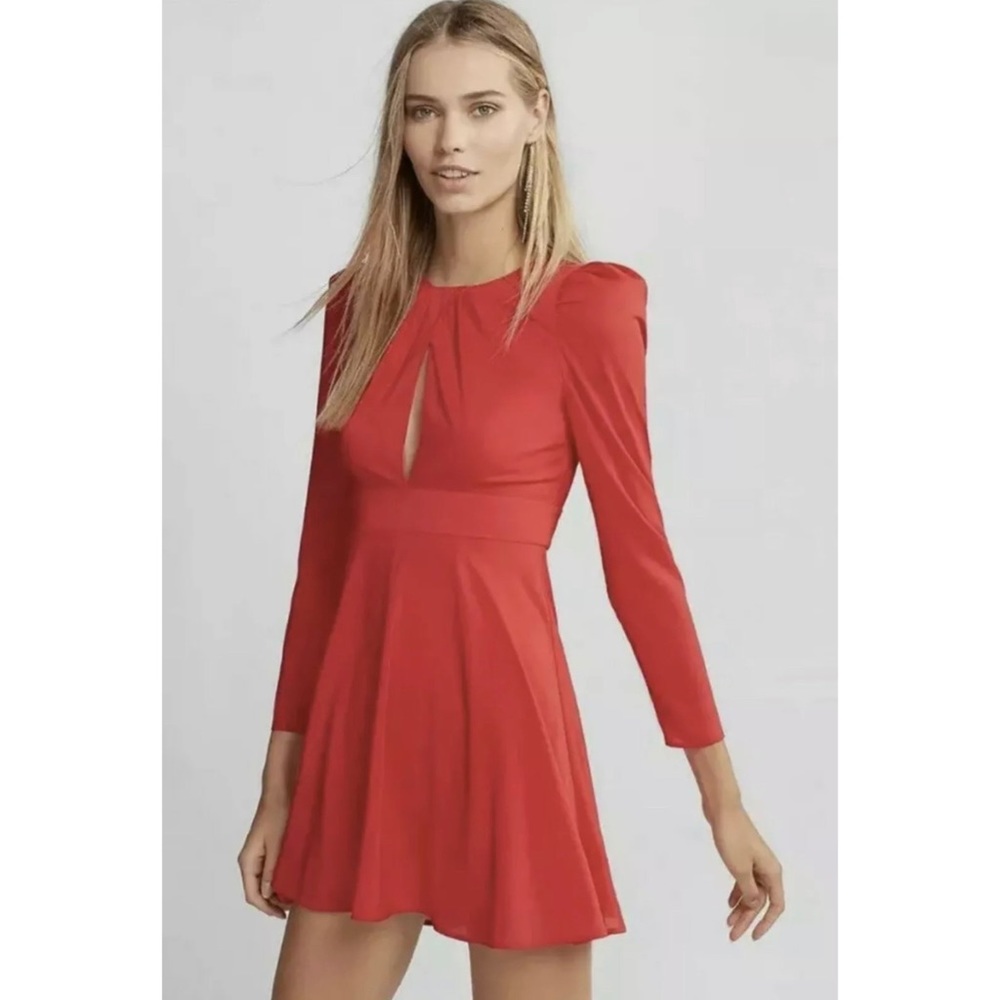 Express Plunging Keyhole Long Sleeve Red Dress